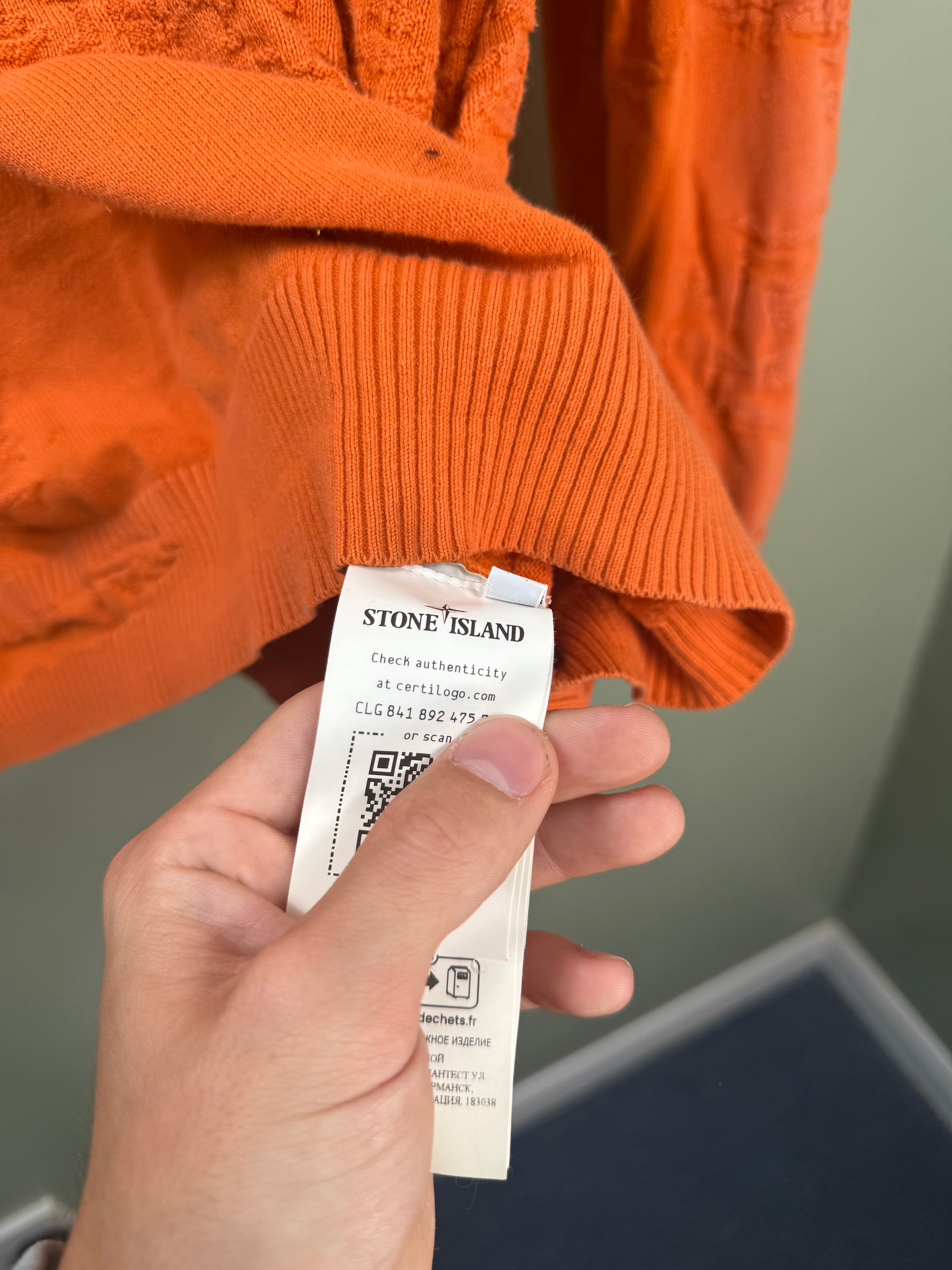 Stone Island Orange Pattern Knit Hoodie