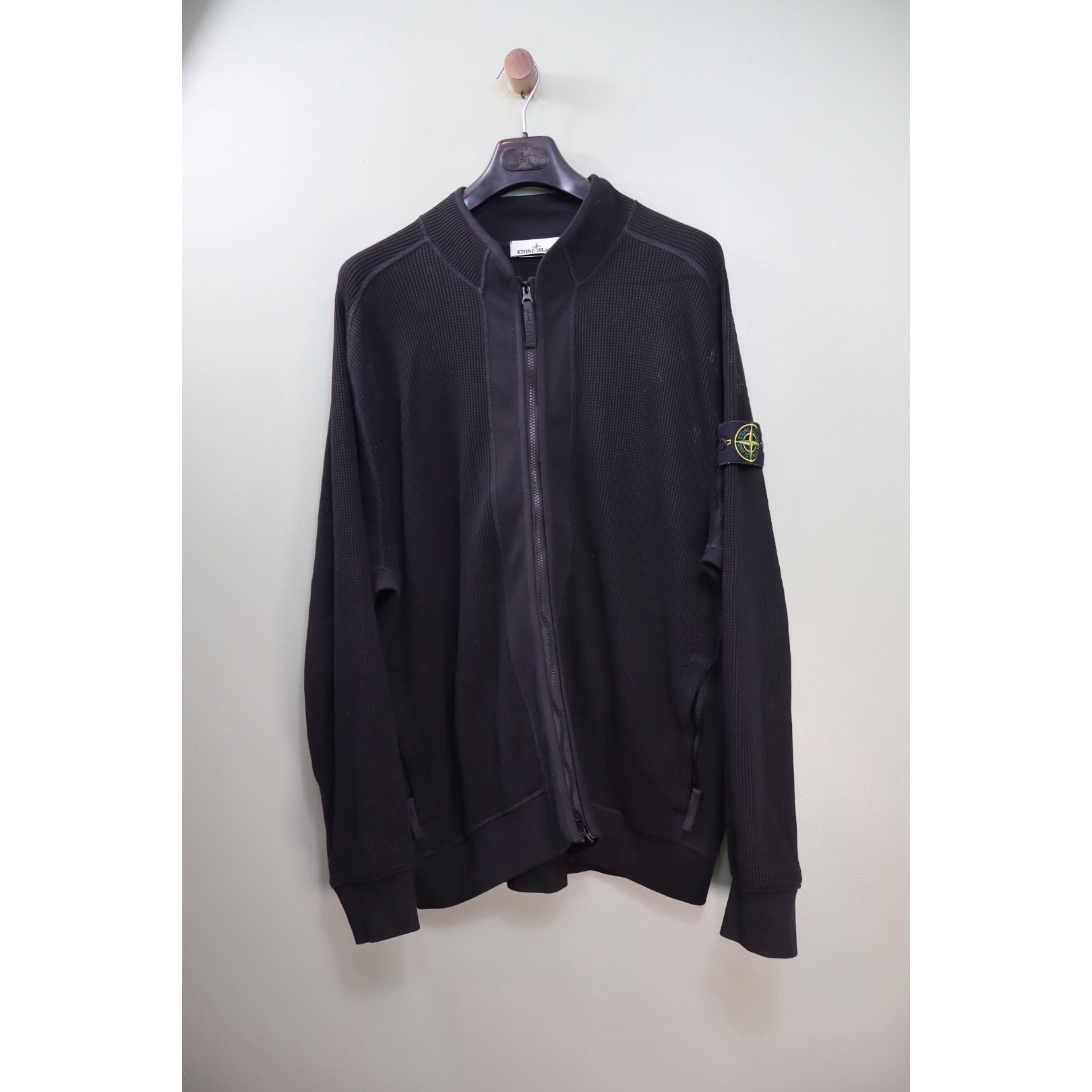 Stone Island Black Waffle Knit Zipped Jumper