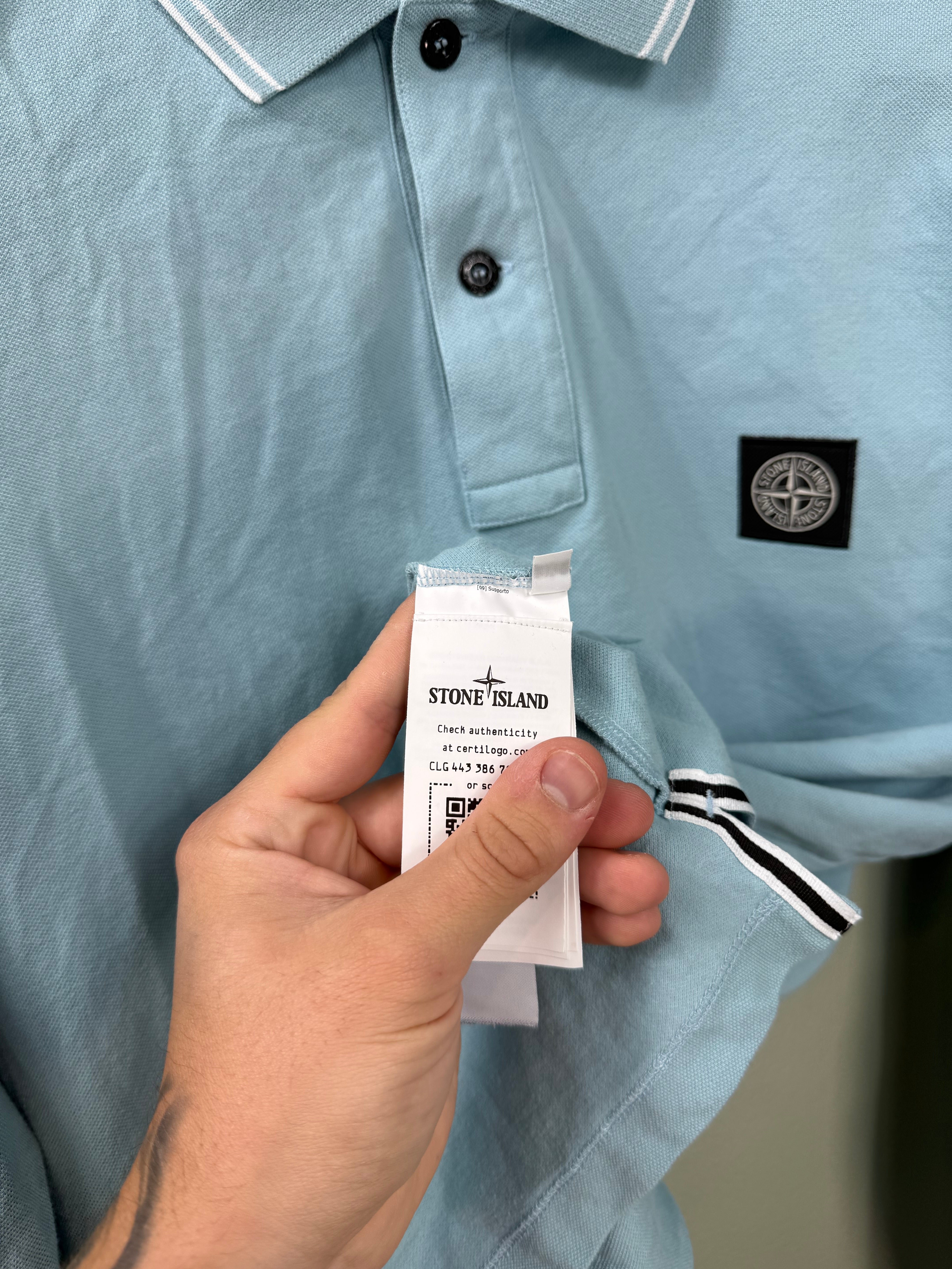 Stone Island Baby Blue Long Sleeve Polo Shirt