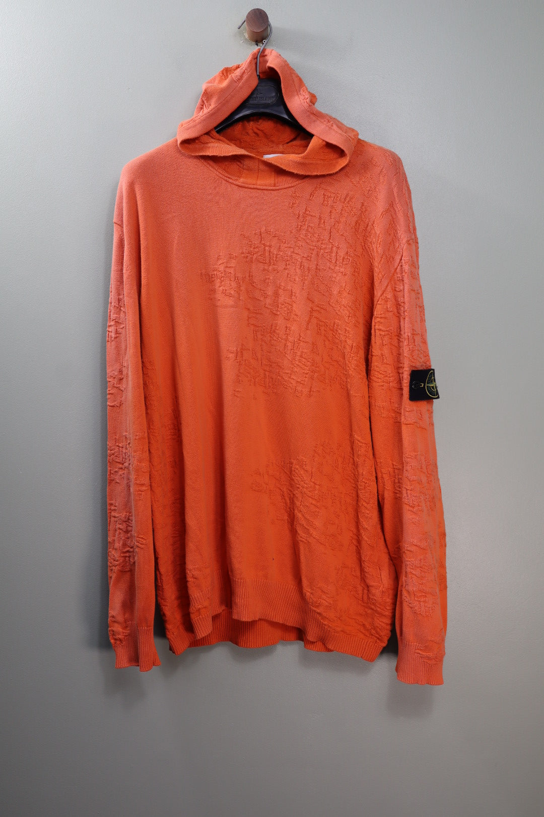 Stone Island Orange Pattern Knit Hoodie