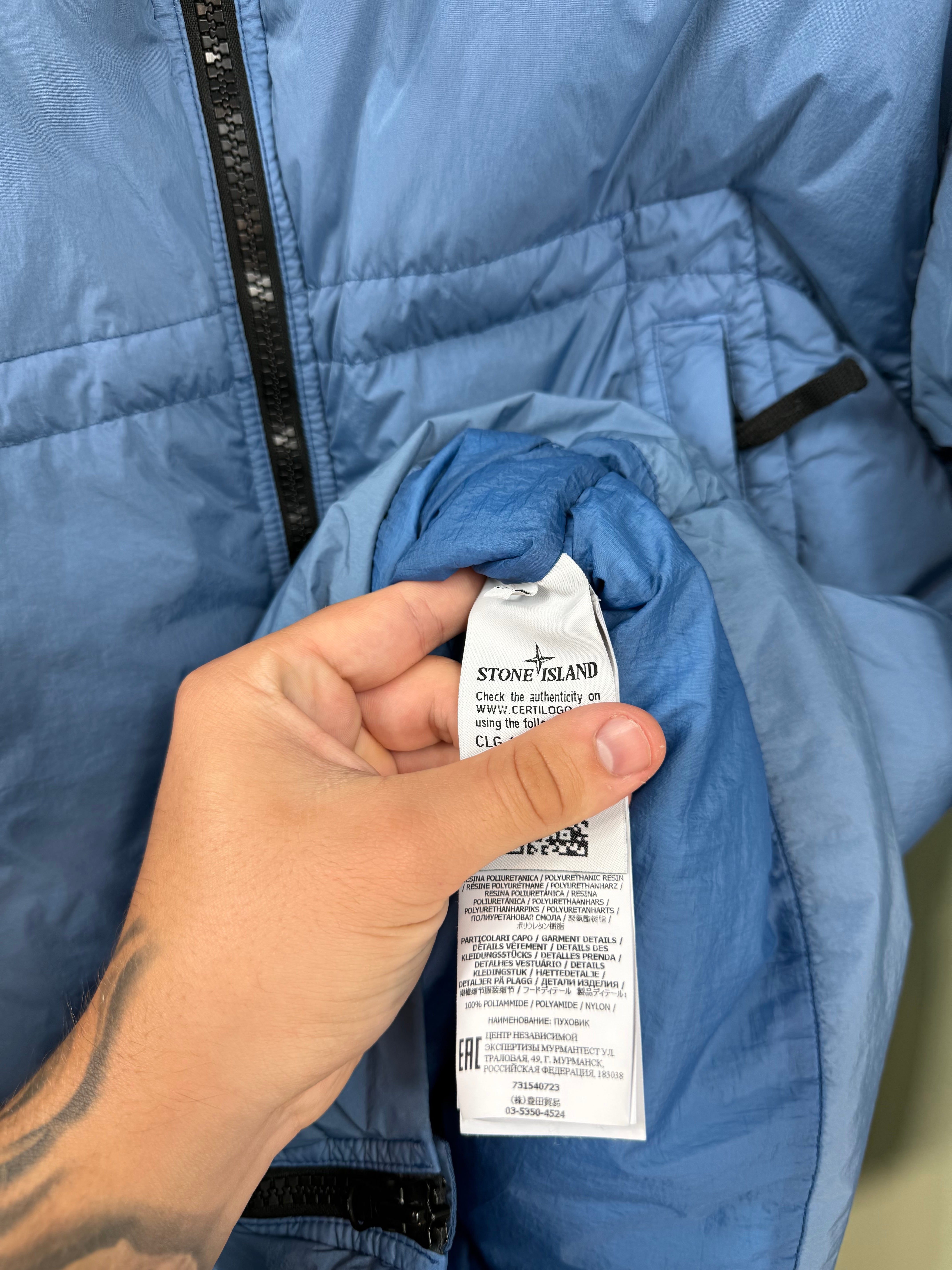 Stone Island Blue Crinkle Reps Down Jacket