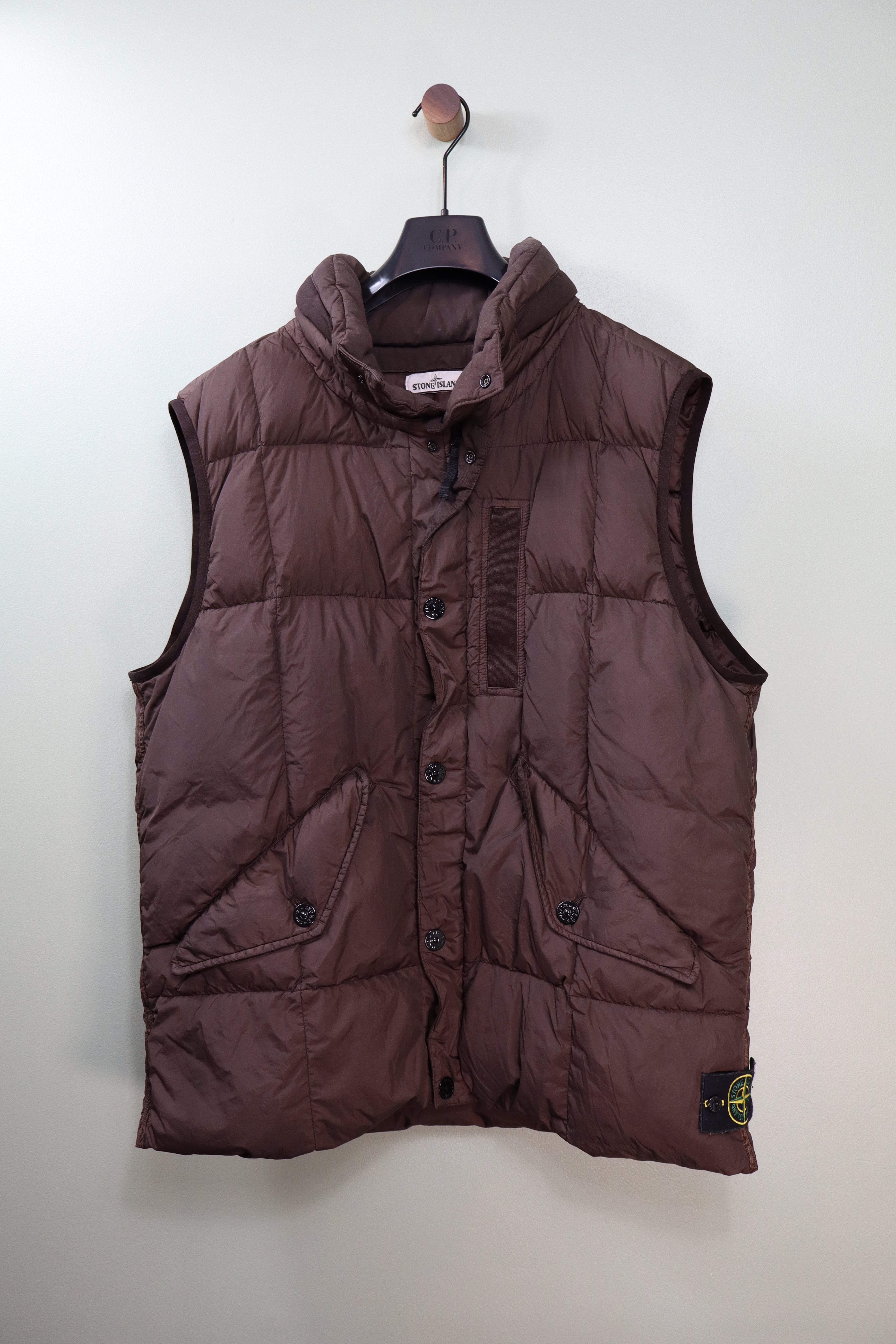 Stone Island Brown Garment Dyed Crinkle Reps Down Gilet