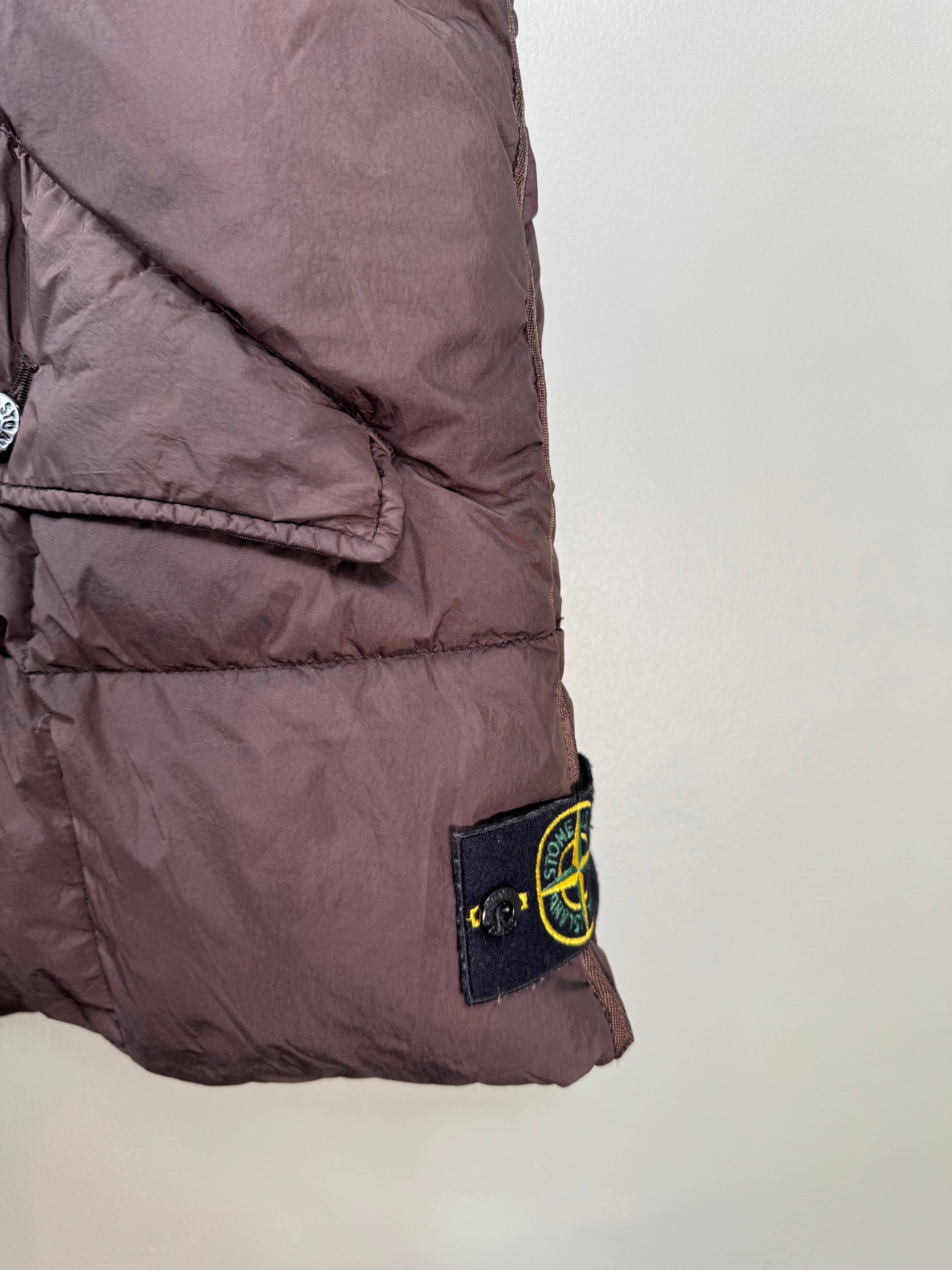Stone Island Brown Garment Dyed Crinkle Reps Down Gilet