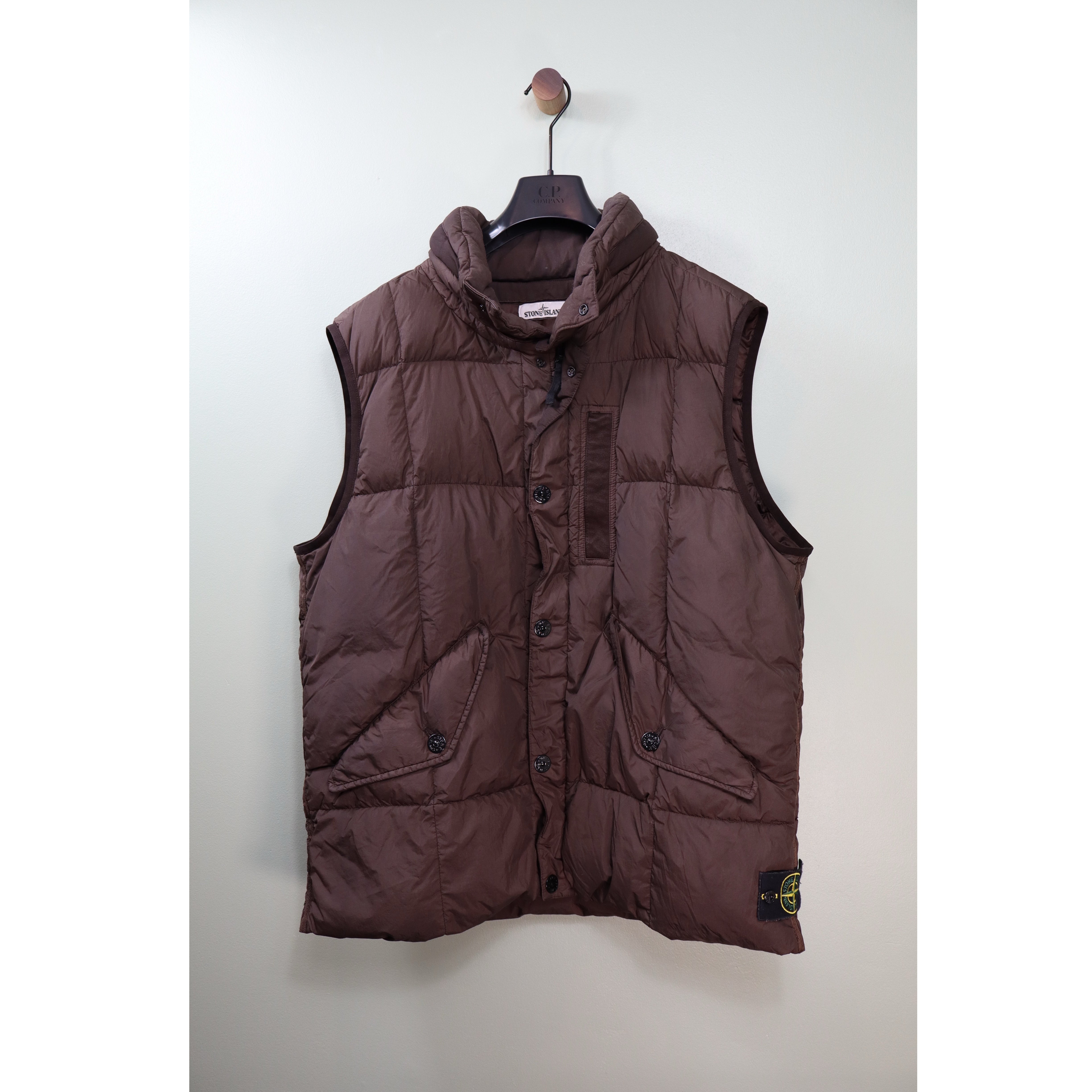 Stone Island Brown Garment Dyed Crinkle Reps Down Gilet