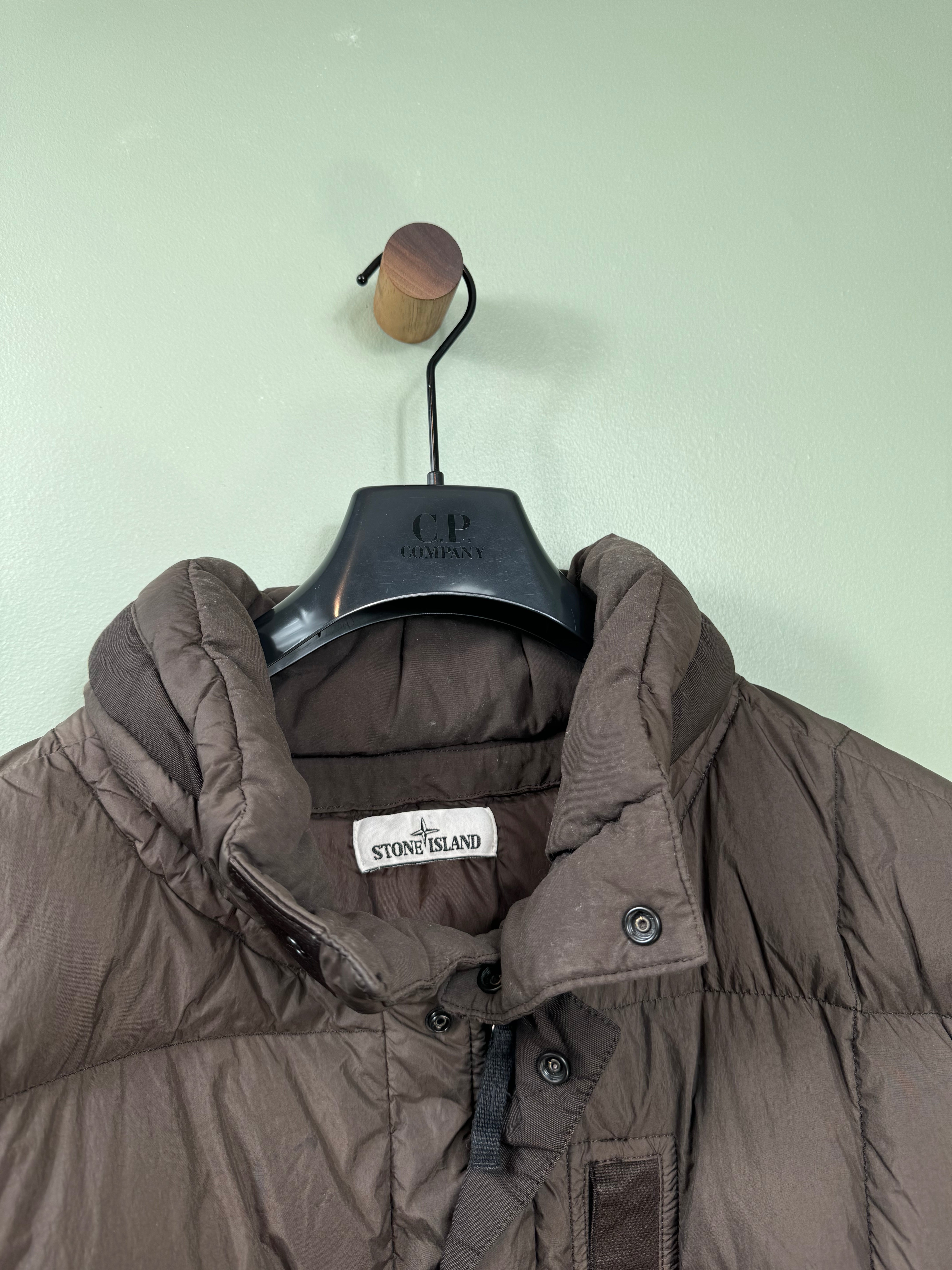 Stone Island Brown Garment Dyed Crinkle Reps Down Gilet