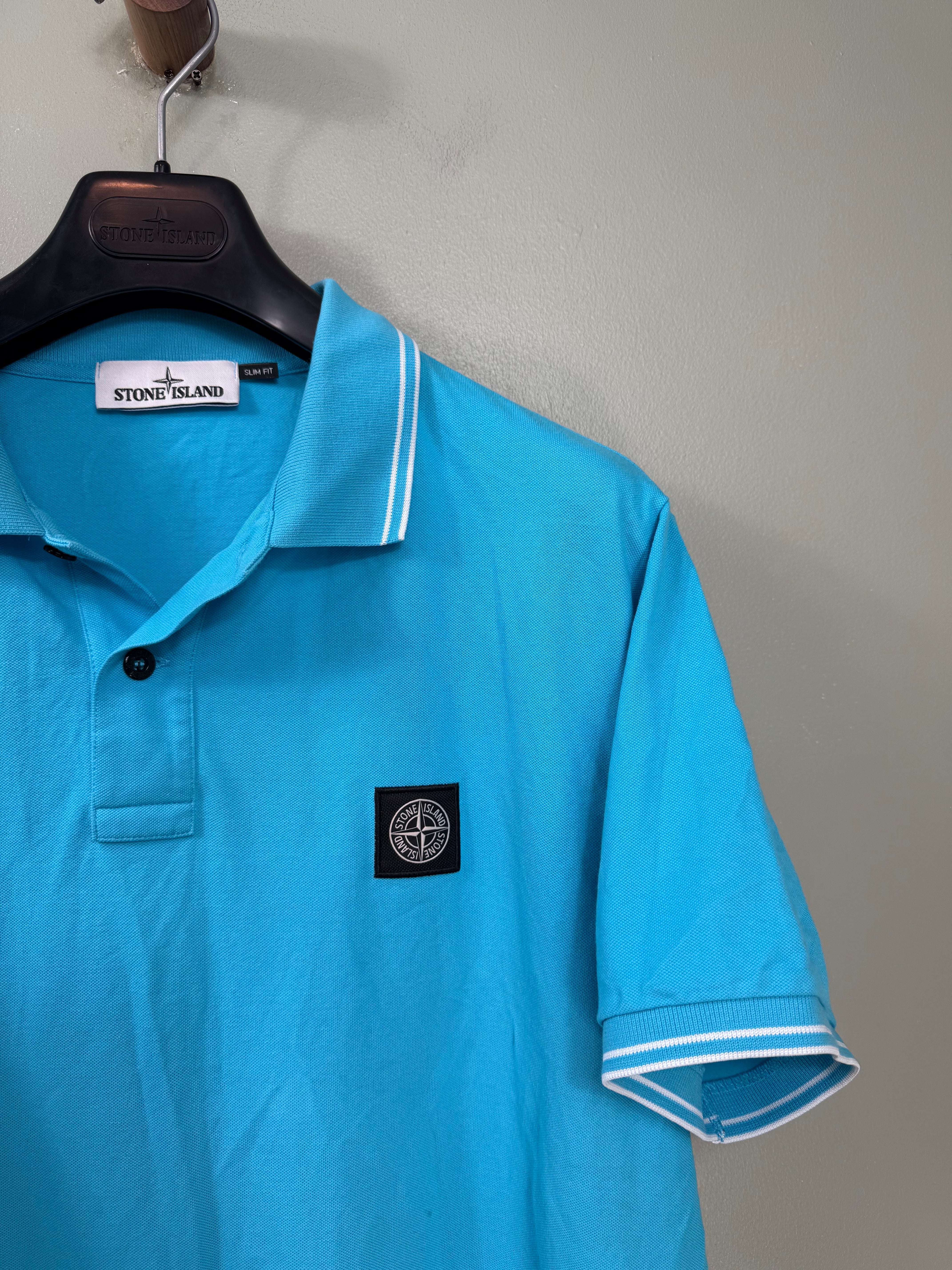Stone Island Aqua Blue Slim Fit Polo