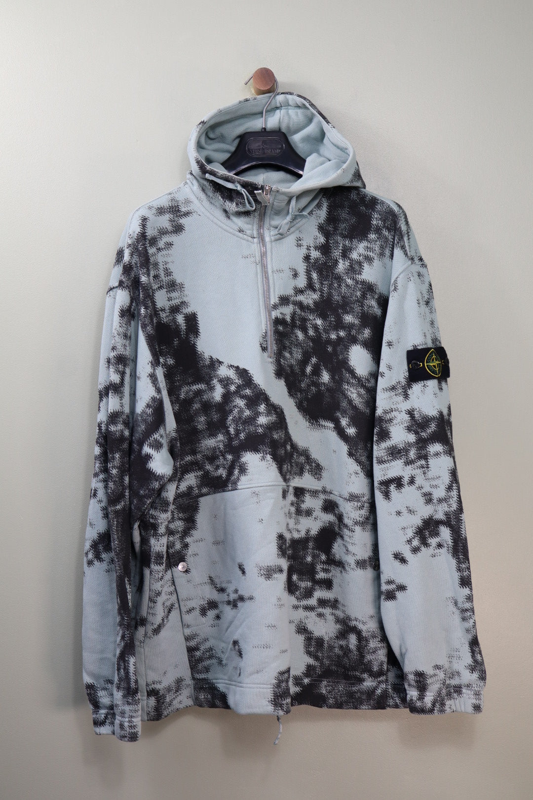 Stone Island Light Blue Earth Camo 1/4 Zip Hoodie