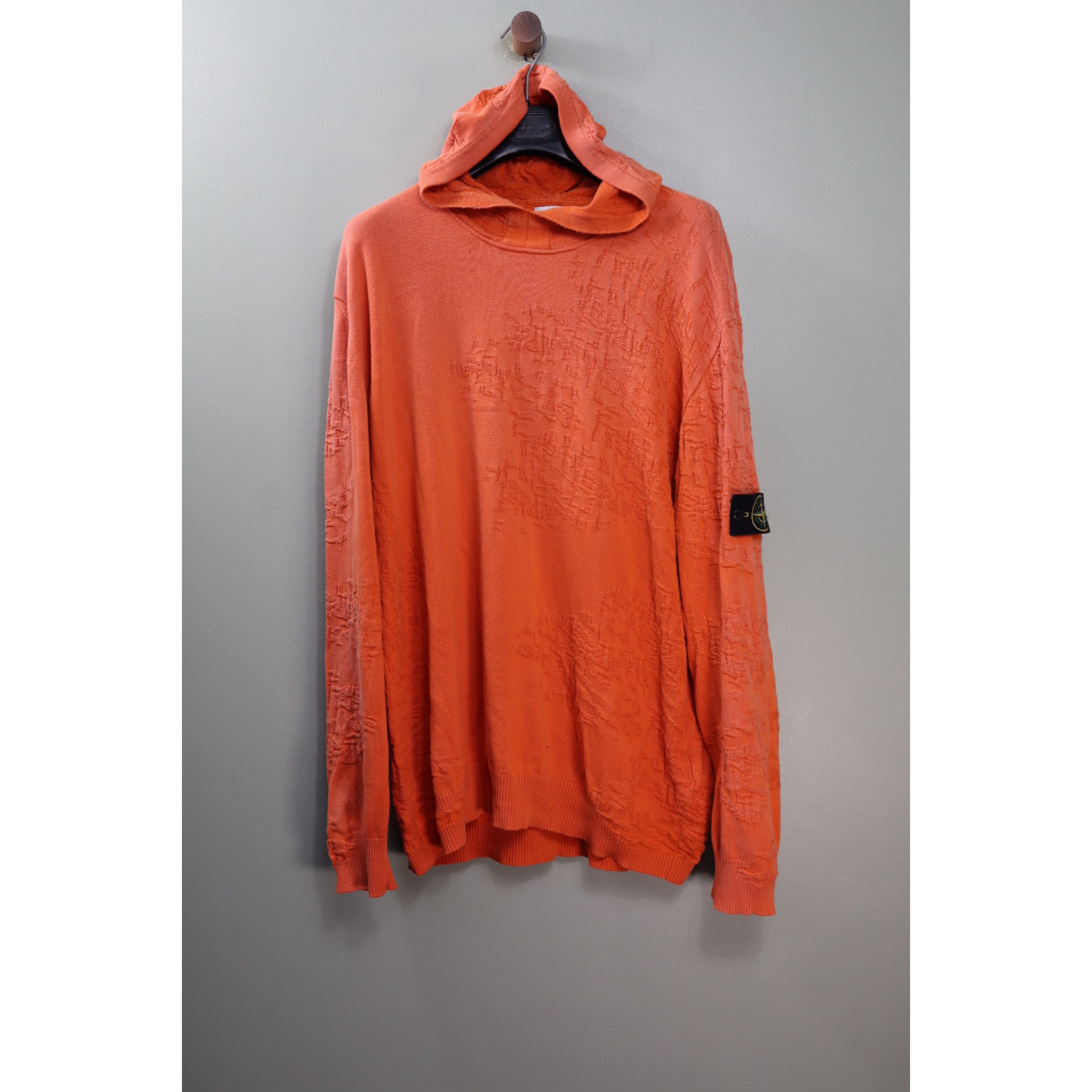Stone Island Orange Pattern Knit Hoodie