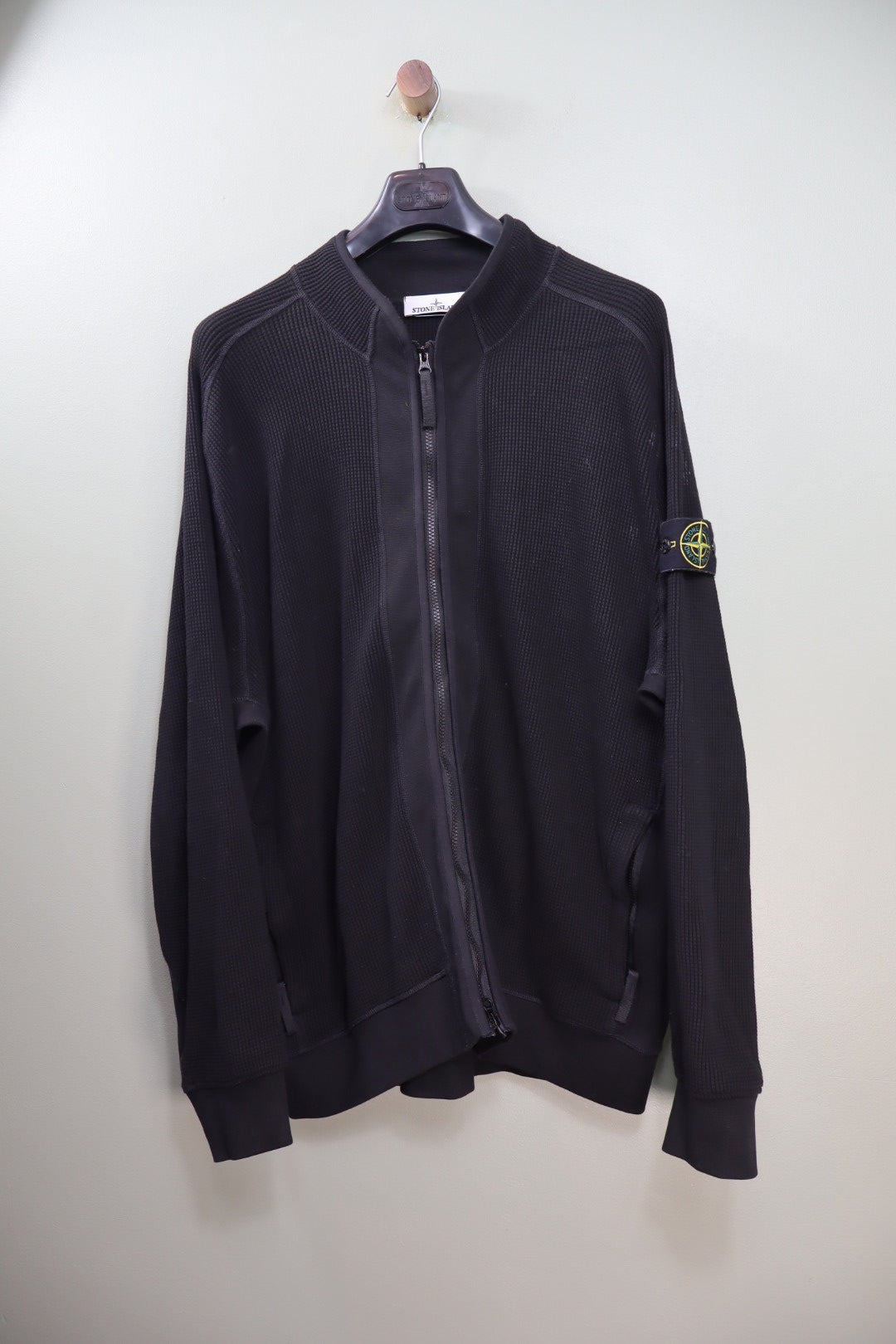 Stone Island Black Waffle Knit Zipped Jumper